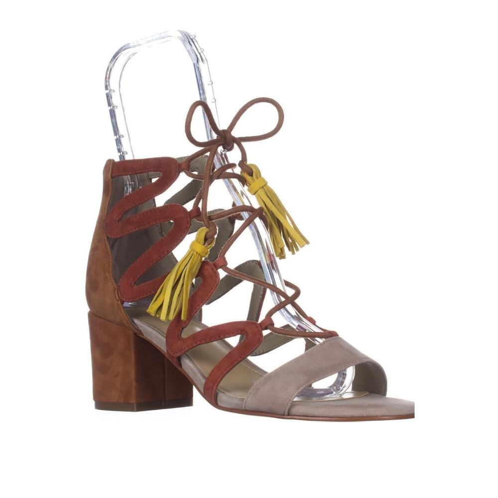 Marc Fisher Rayz Sandal Women Size 10 Boho Multicolor Tan Strappy Tassel Detail